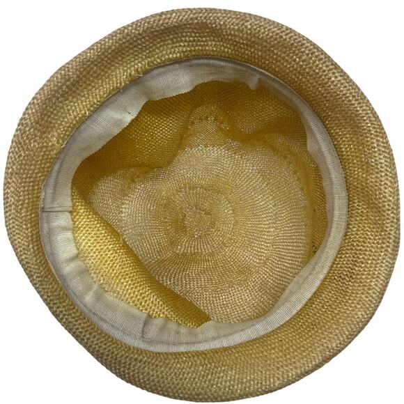 Vintage 1960s Sunny Yellow Pillbox Hat Wide Ribbon Bow Women\'s Size 7